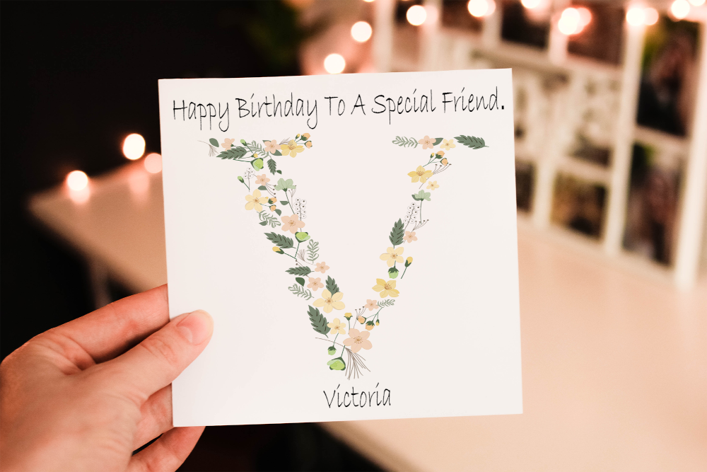 Flower Letter Art Special Friend Birthday Card, Flower Card